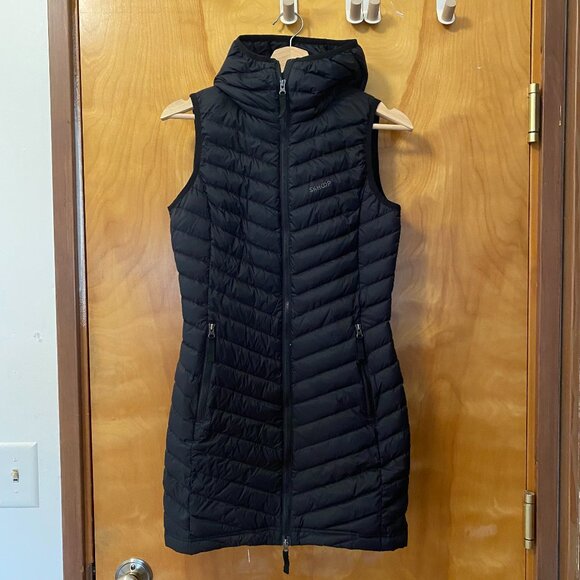 Skhoop of Scandinavia Osa Down Vest Women's XS Black Hip Length Zipper Hood - Picture 1 of 15